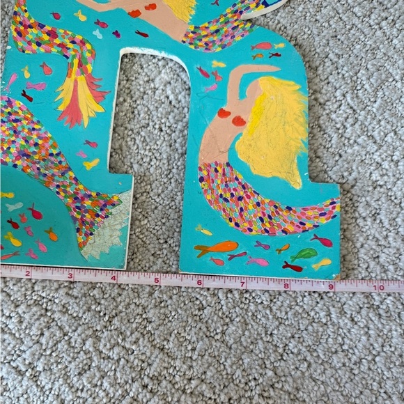 Handpainted wooden letter R Mermaid Beach Print Handmade Handcrafted Pink Blue - Picture 2 of 5